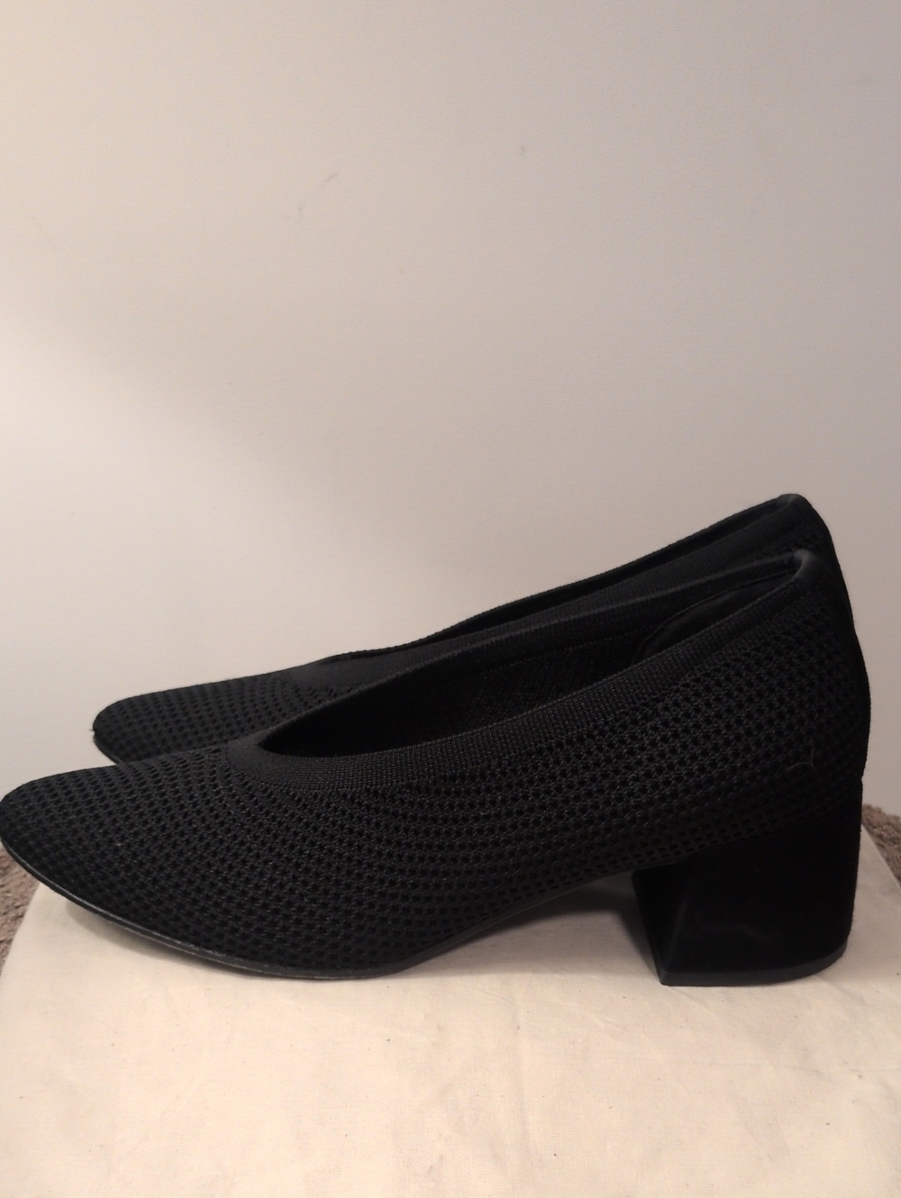Eileen Fisher Gabby Black Knit & Suede Pointed Chunky Block Heel